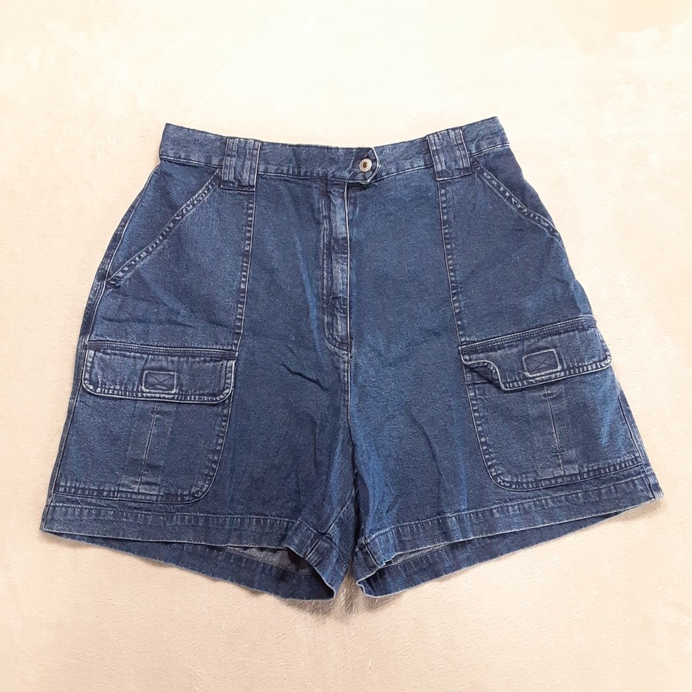 Marsh Landing Womans Vintage Denim Cargo Shorts 14 Blue Jean Cotton Bermuda